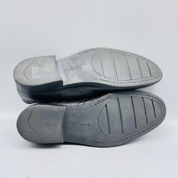 Cole Haan Shoes Men 9 Black Leather Wingtip Brogue Oxford Slip On Lace Up Dress - Picture 9 of 13